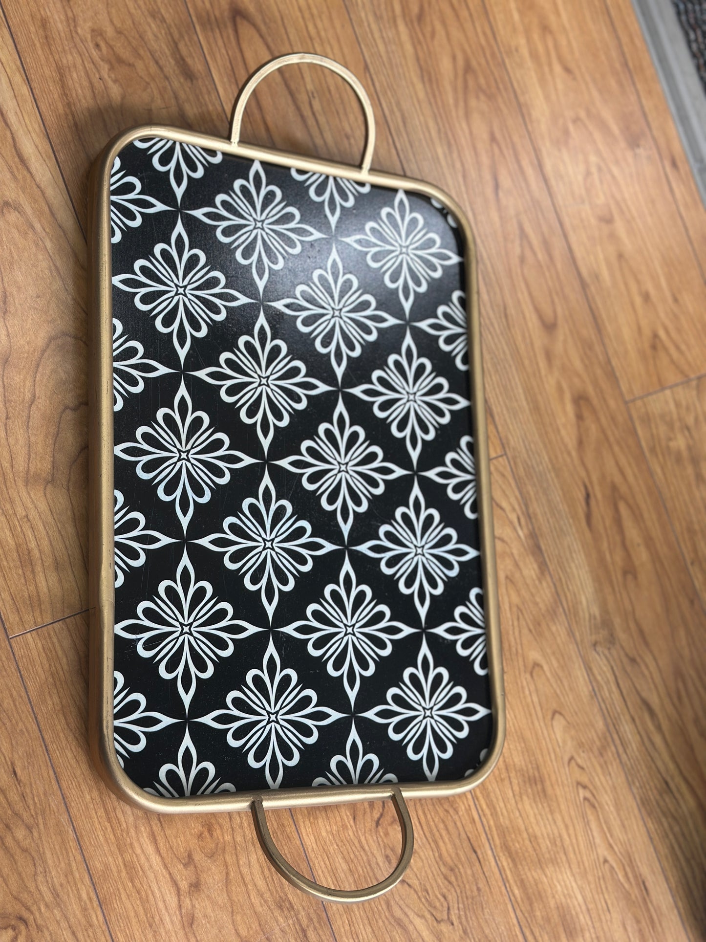 Black And White With Gold Edge Metal Tray