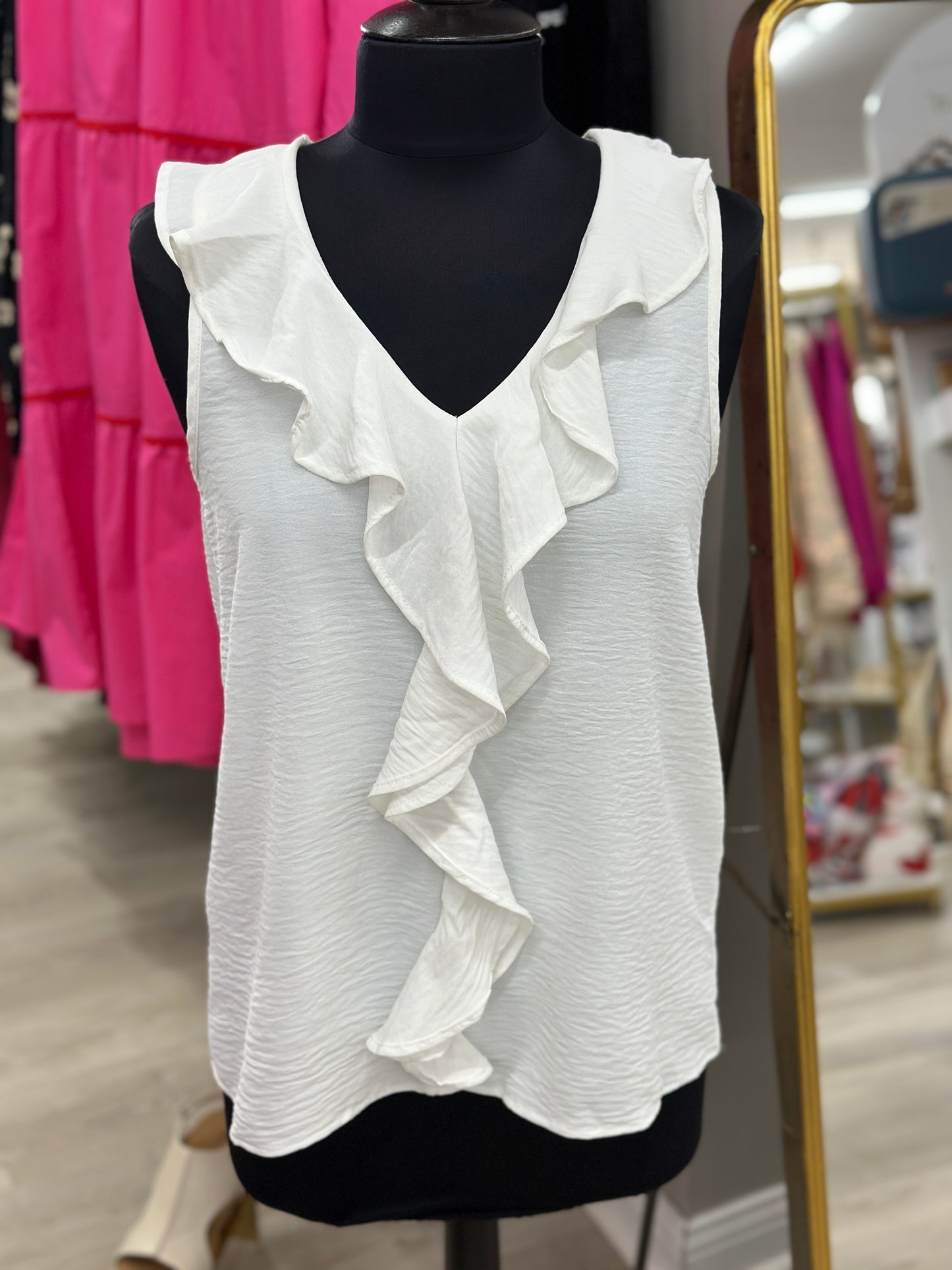 Sleeveless Ruffle V Neck Top