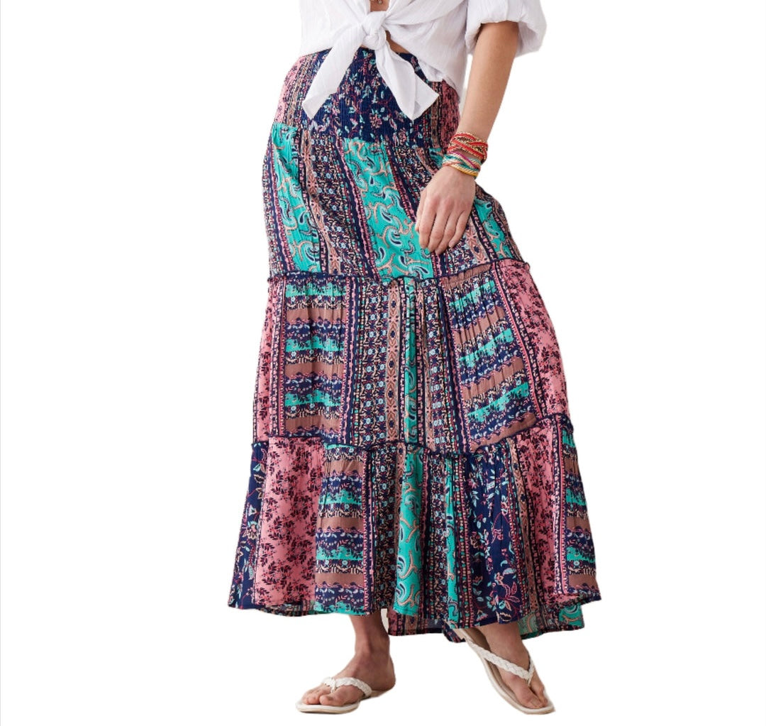 Charlie Paige Multi Patchwork Long Skirt- L/XL