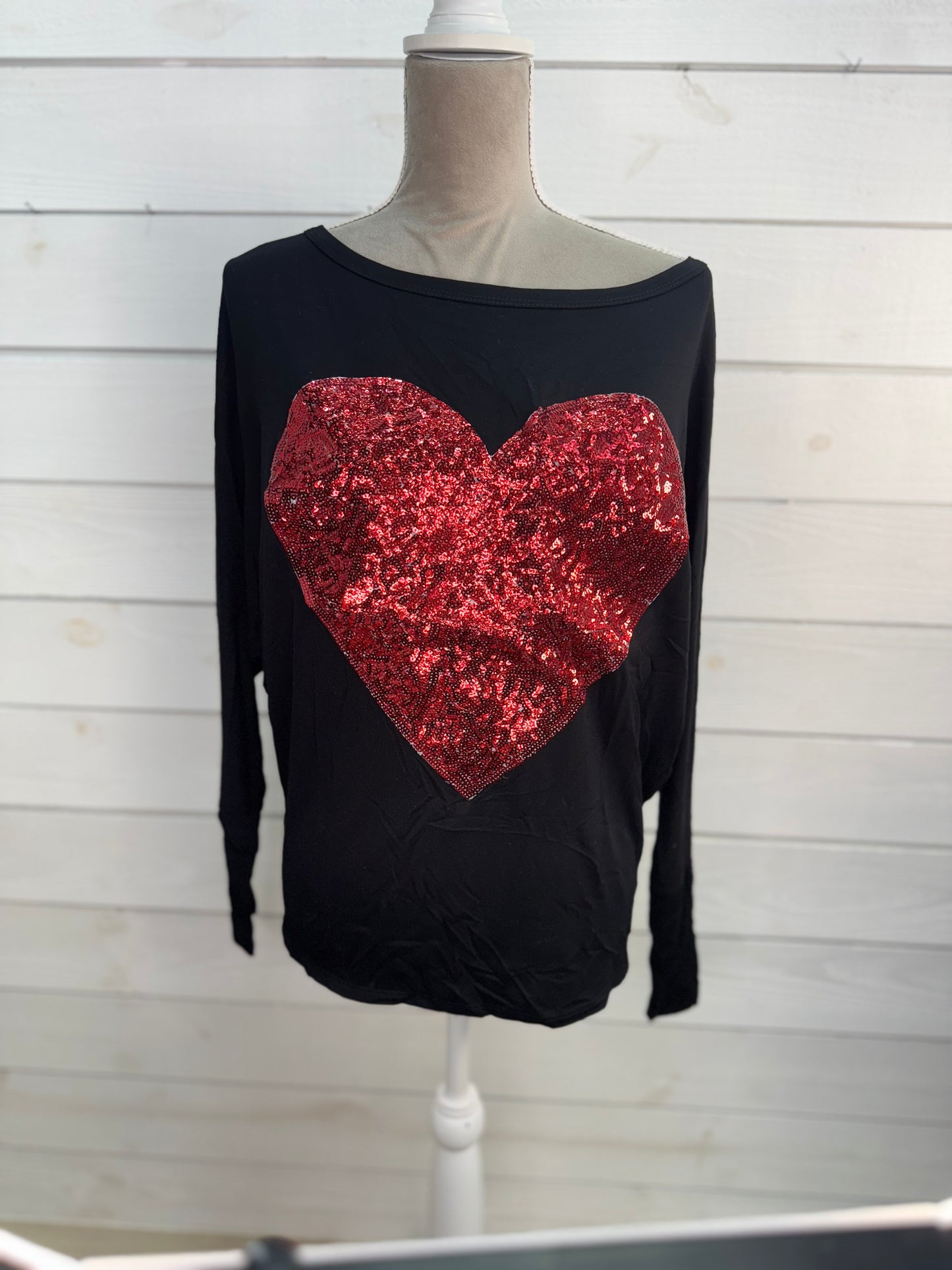 Black Shirt Red Sequin Heart