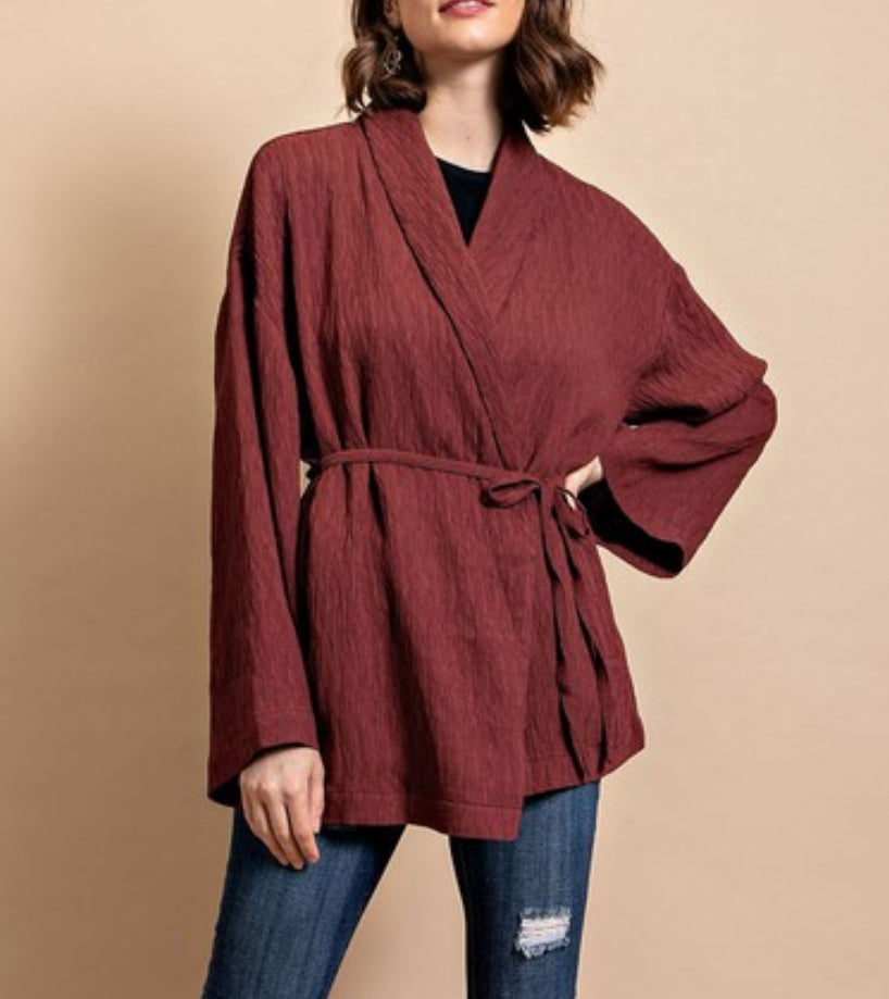 Textured Cardigan With Tie Waist