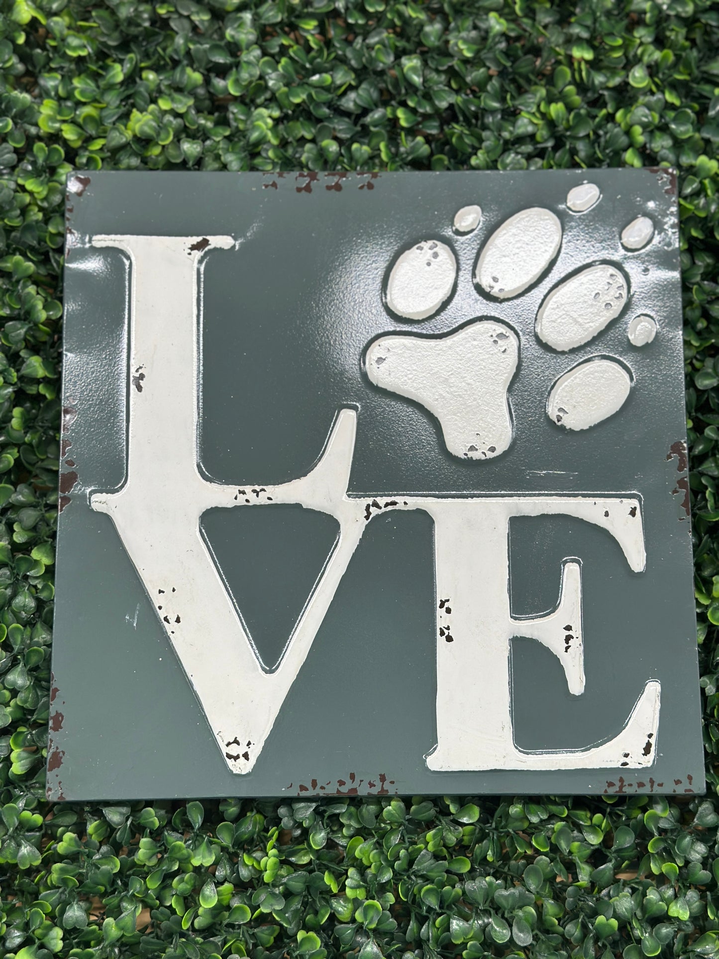 Love Metal Sign with Dog Paw Print