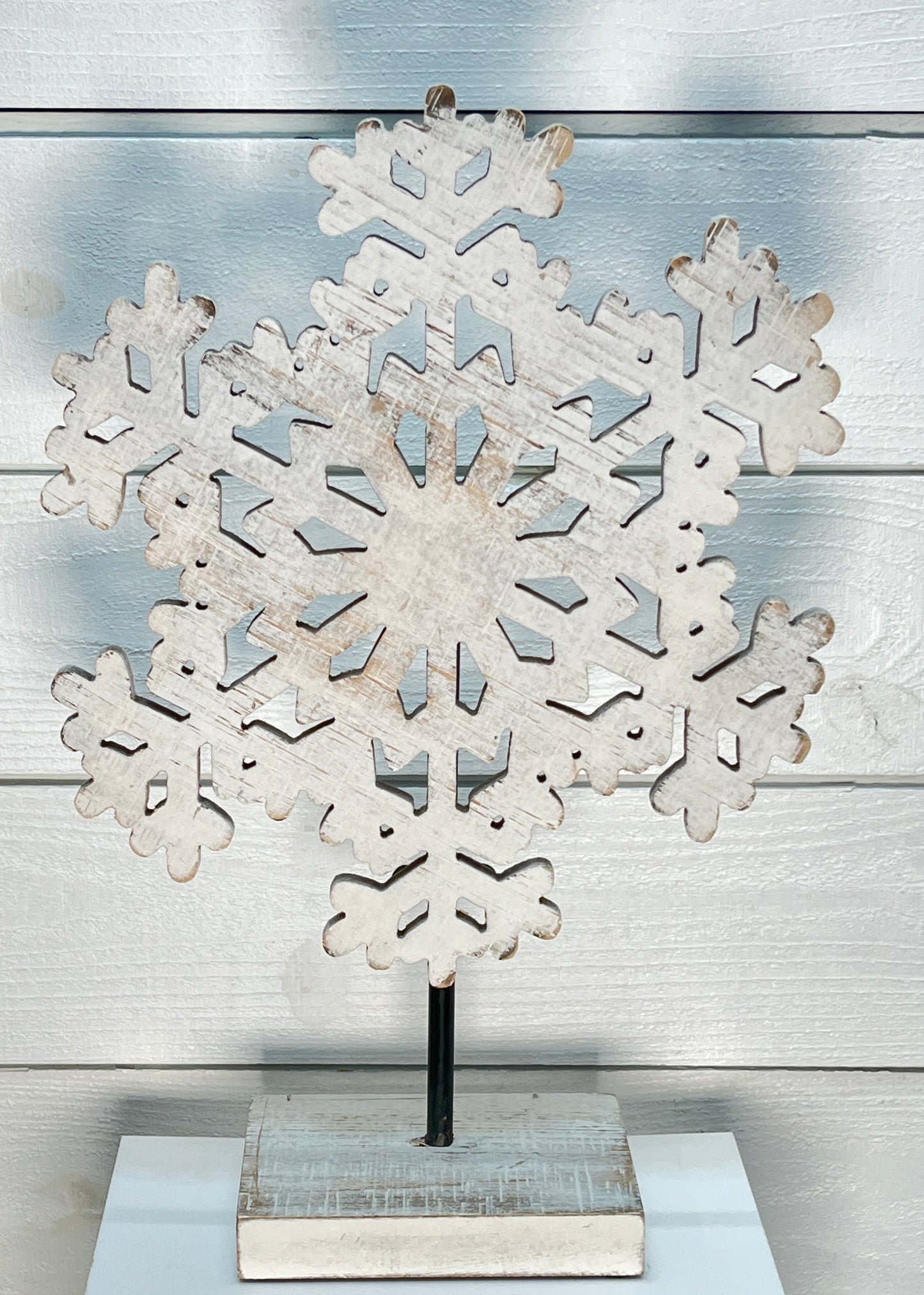 Large Wood Snowflake on Stand