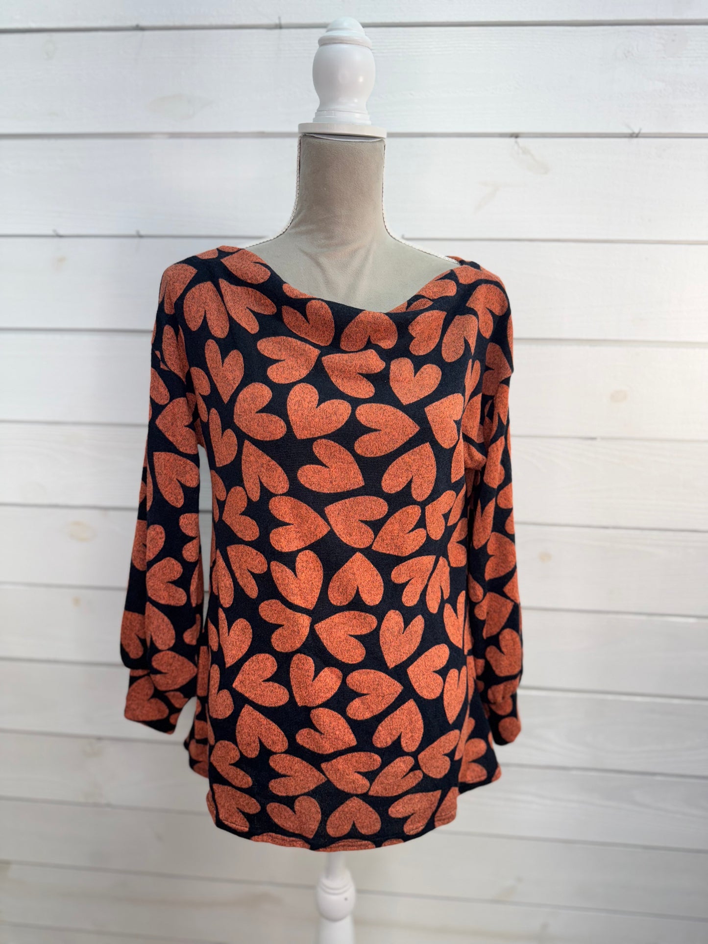 Navy Graphic Heart With Boat Neck Puff Sleeve