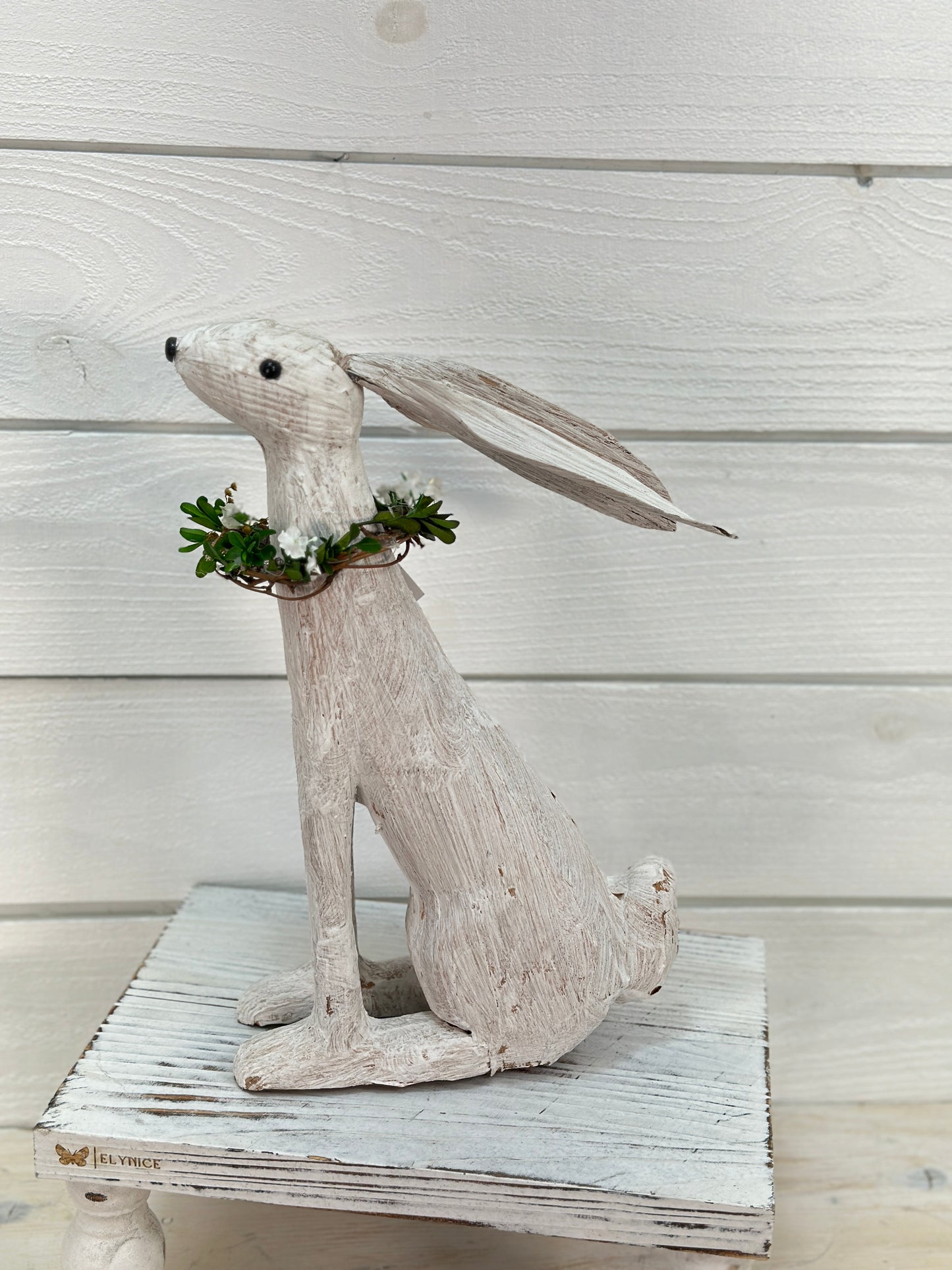 White Corn Husk Easter Bunny With Wreath