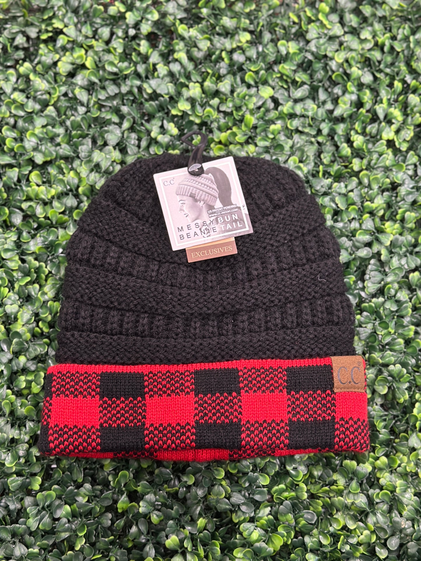 Buffalo Check Cuff Beanie Tail Hat MB82
