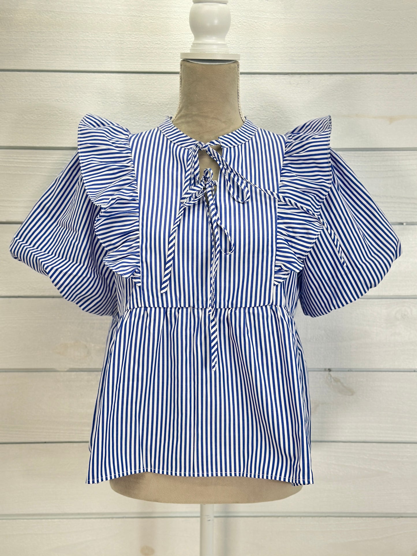 Babydoll Bubble Sleeve Game Day Stripe Top