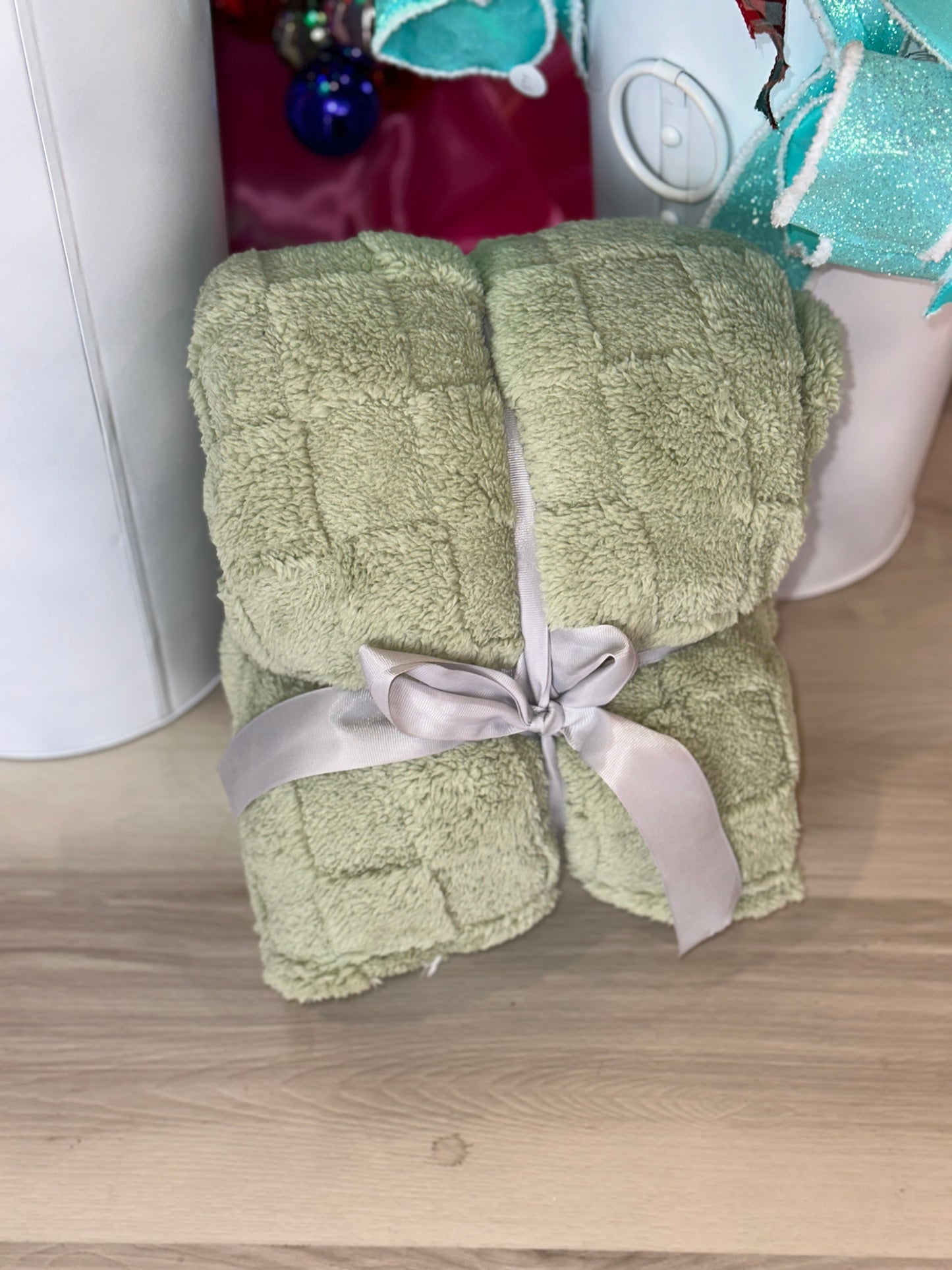 Sage Green Checkered Blanket