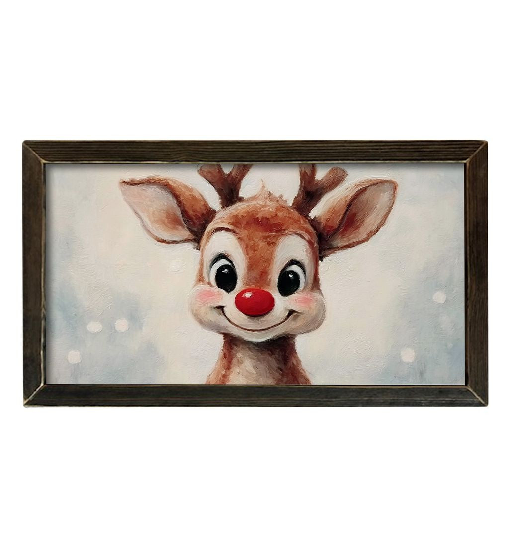 Painted Red Nosed Reindeer Brown Stain Frame- 16x30