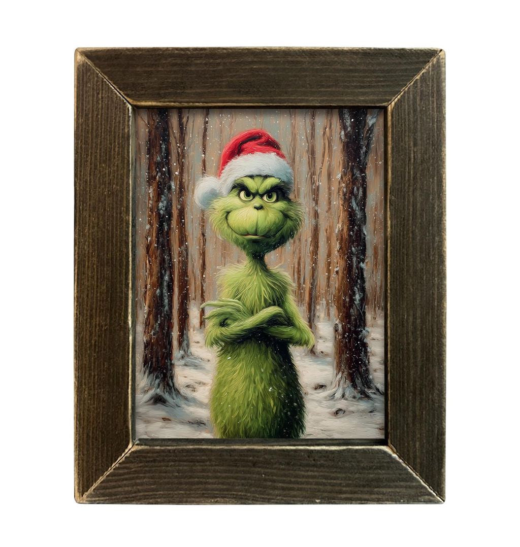 Grinchly Painting In The Woods With Brown Stain Frame