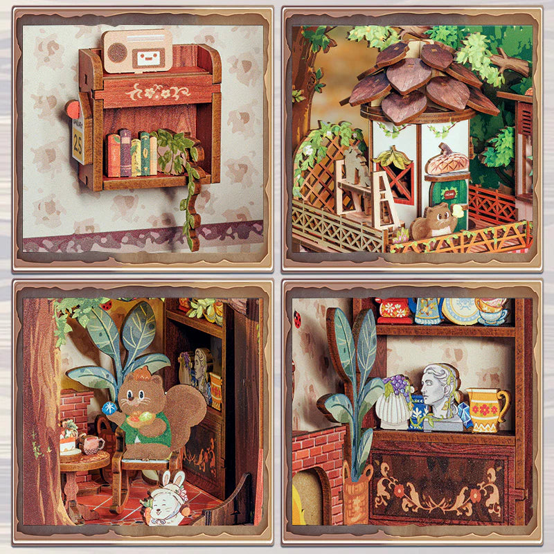 Squirrel Collector w/ Dust Cover DIY Miniature Book Nook Kit