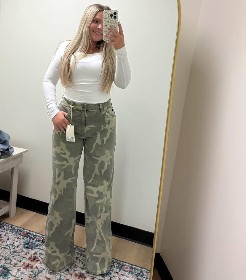 KanCan High Rise Camo Wide Leg Jeans