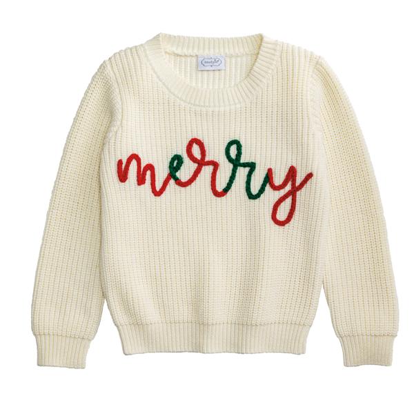 Mud Pie Youth Chainstitch Merry Sweater