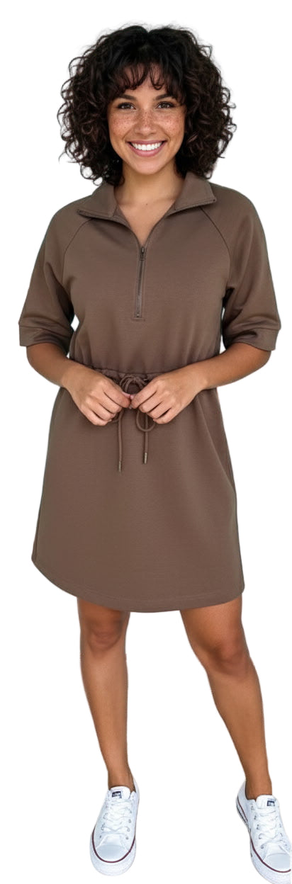 Mocha Drawstring Mini Dress