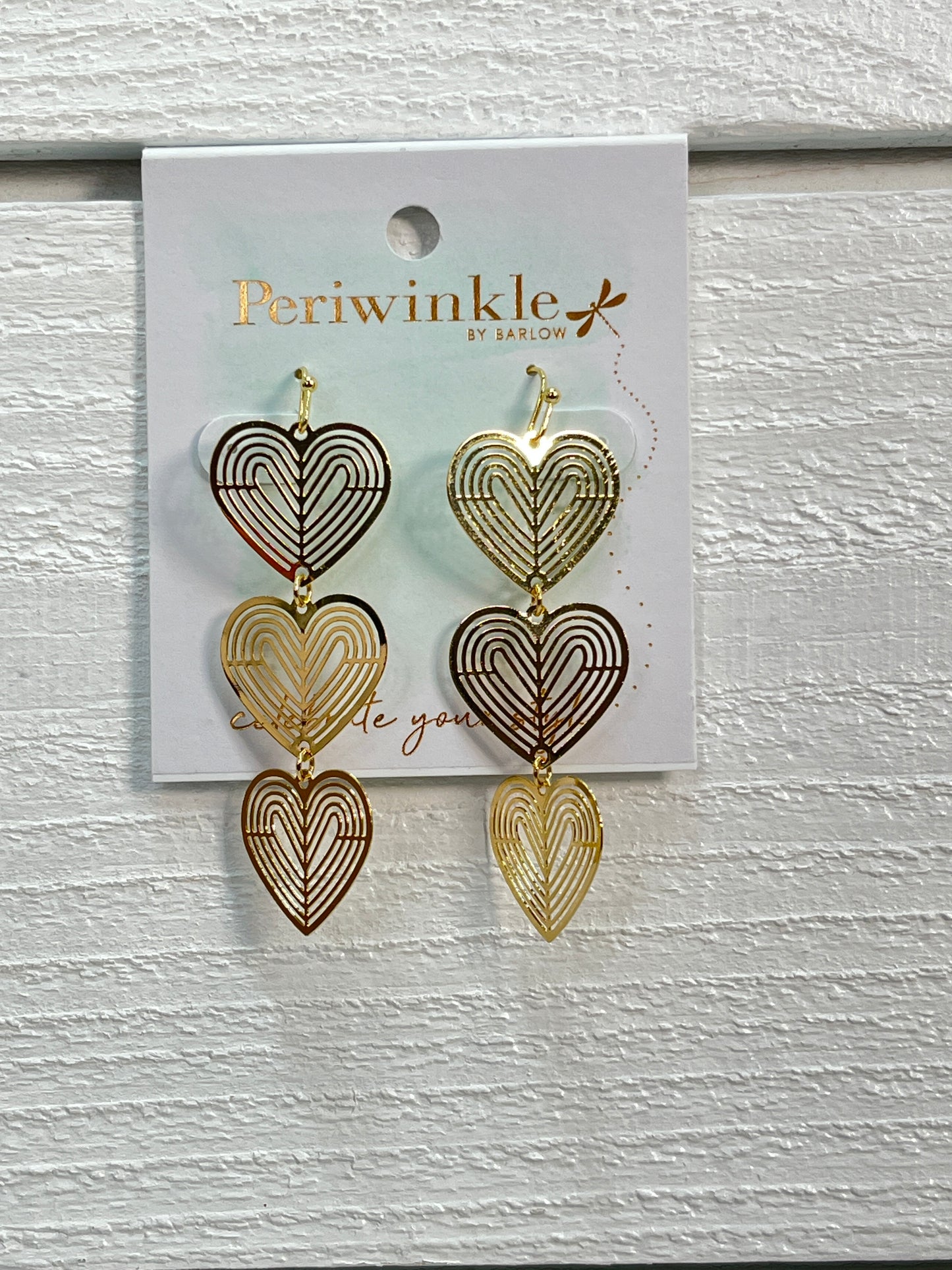 Gold Tone Triple Heart Dangle Earrings