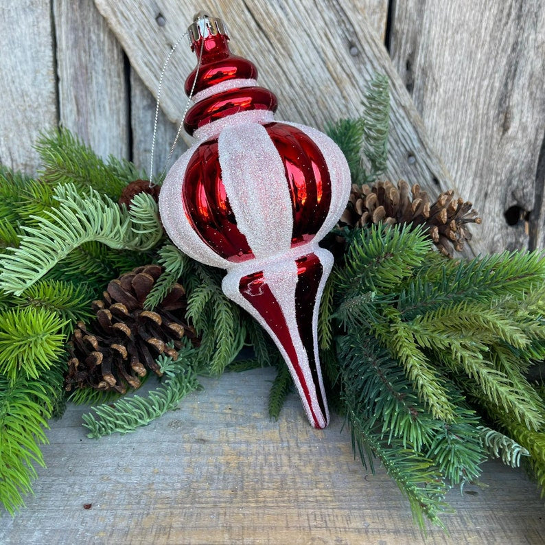Red & White Glitter Striped Ornaments