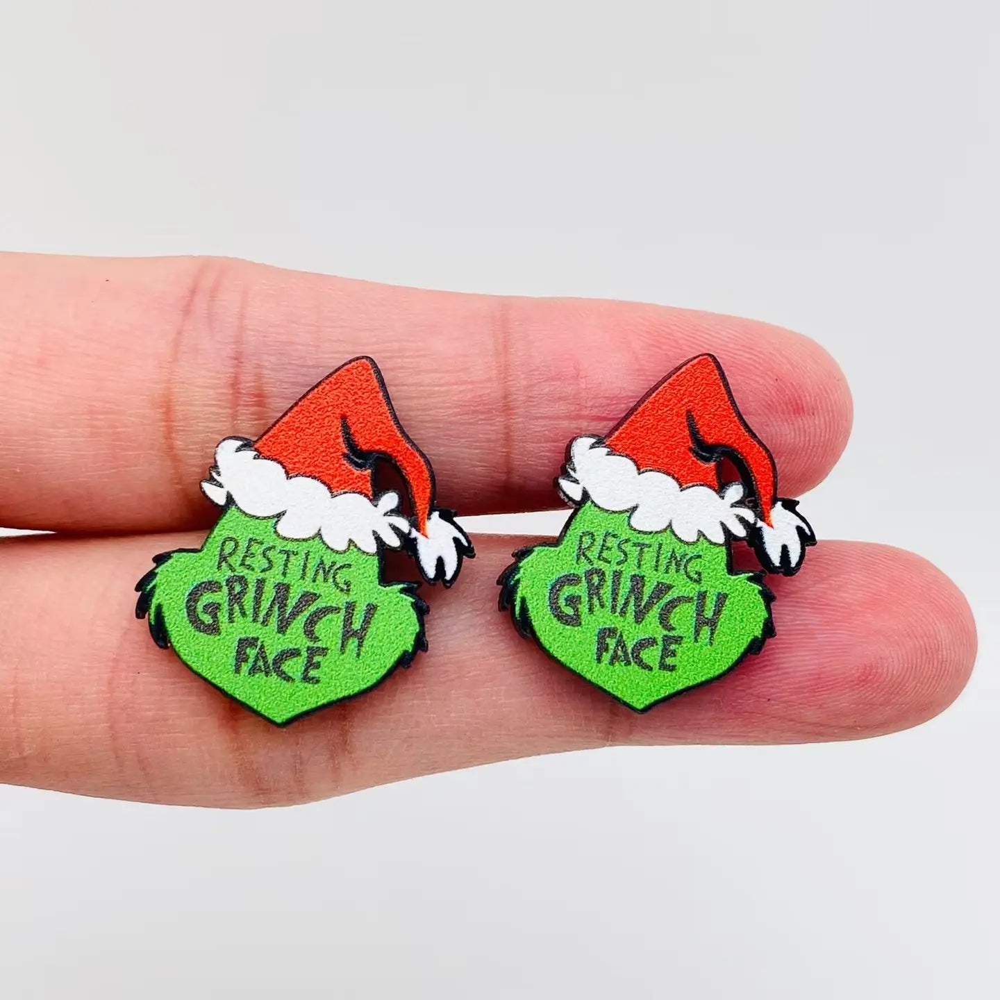 Resting Grinch Face Stud Christmas Earrings