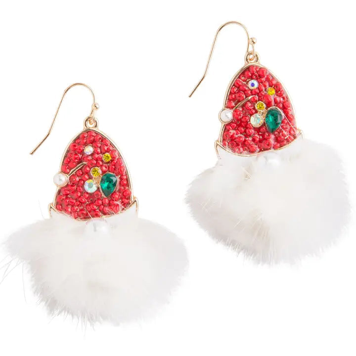 Santa With Fur Beard Earrings