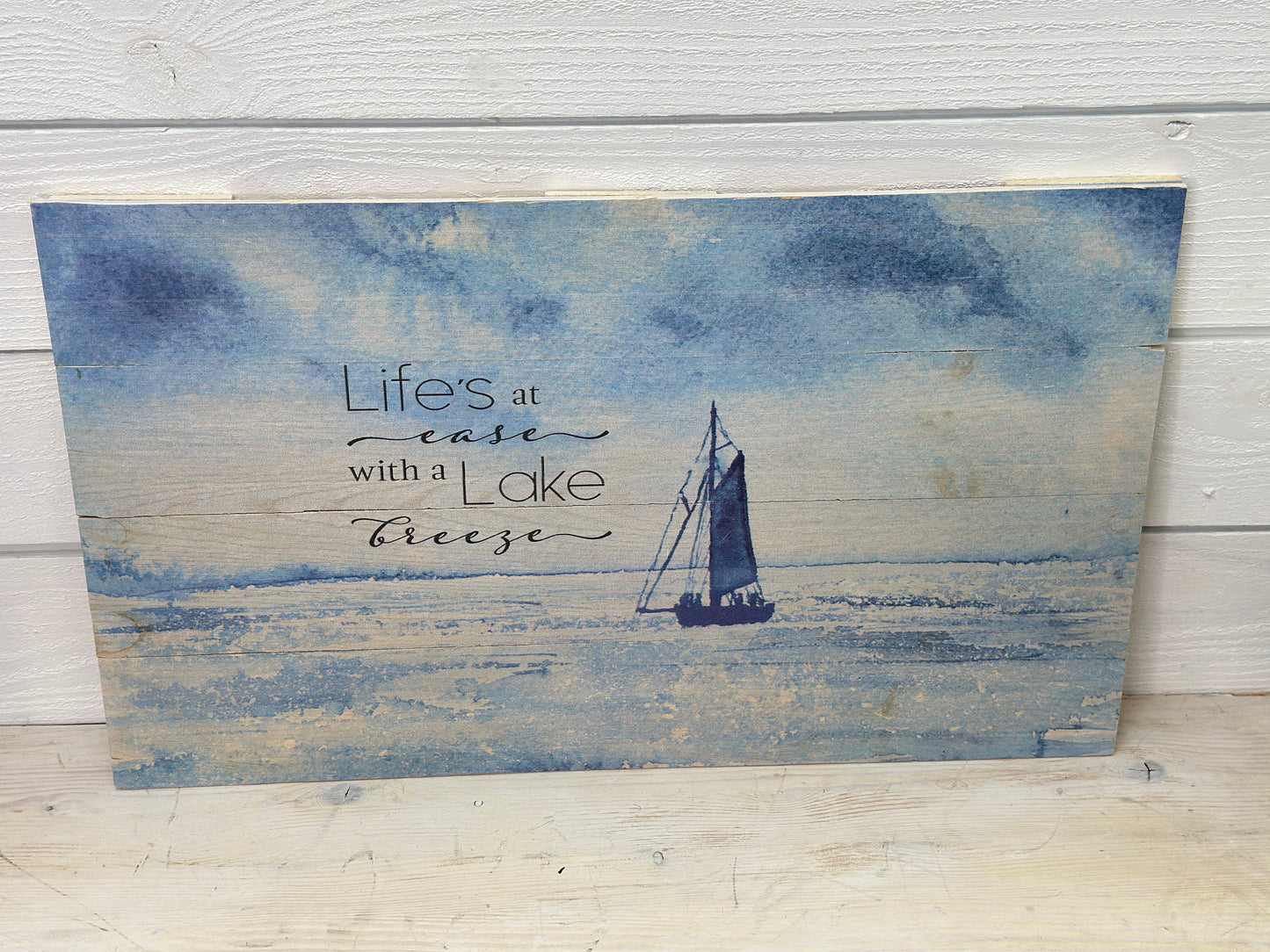Lake Breeze Sailboat Wood Plank Sign