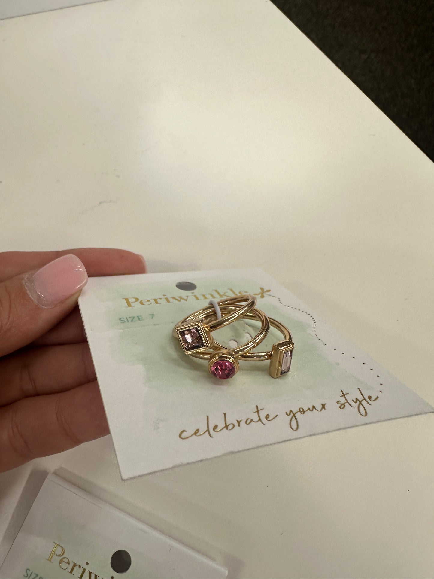 Set Of Three Gold Rings With Crystals