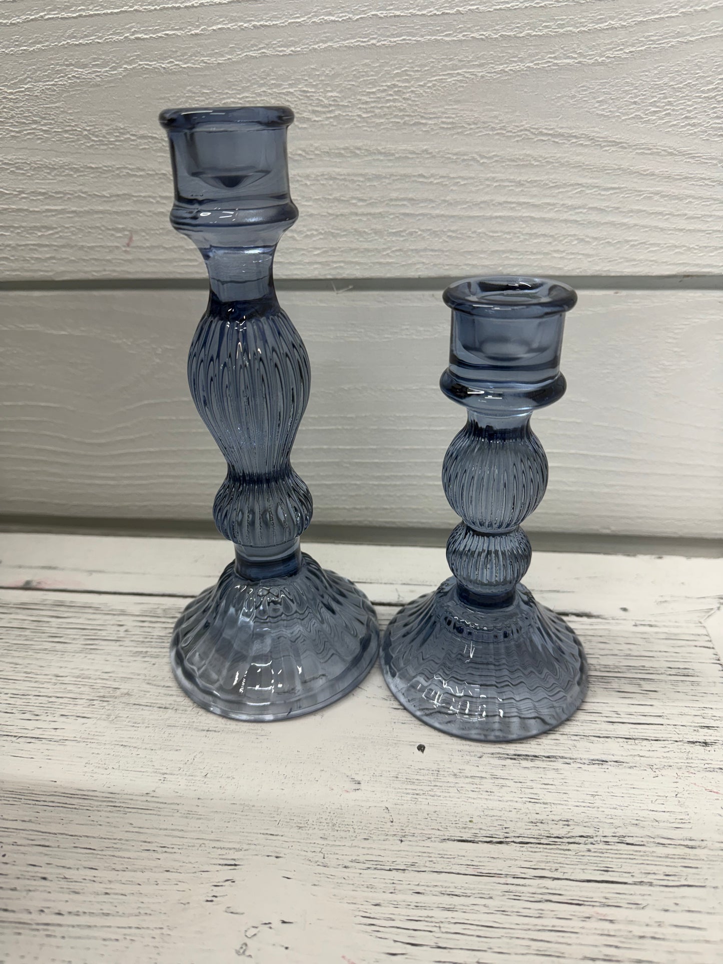 Navy Glass Candle Stick Set