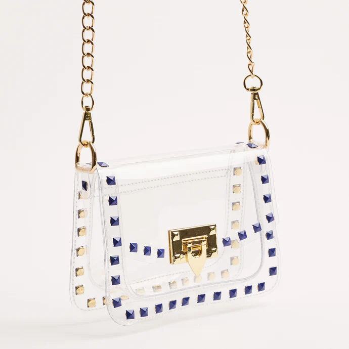 Clear Jackie Purse With Blue Square Studs