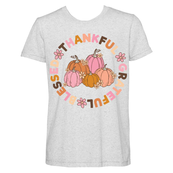 Thankful Grateful Blessed Pumpkins Heather White T-Shirt