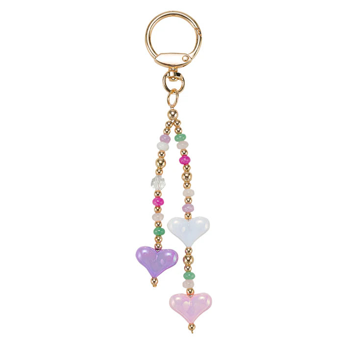Jane Marie Purple, White, Pink Beaded Strands with Hearts Keychain