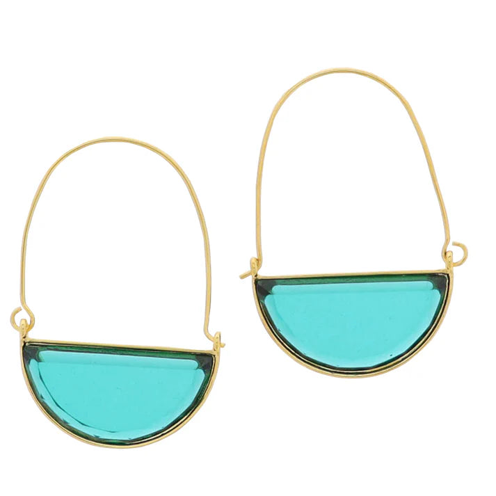 Gold Threader Earrings with Emerald Half Circle Crystal