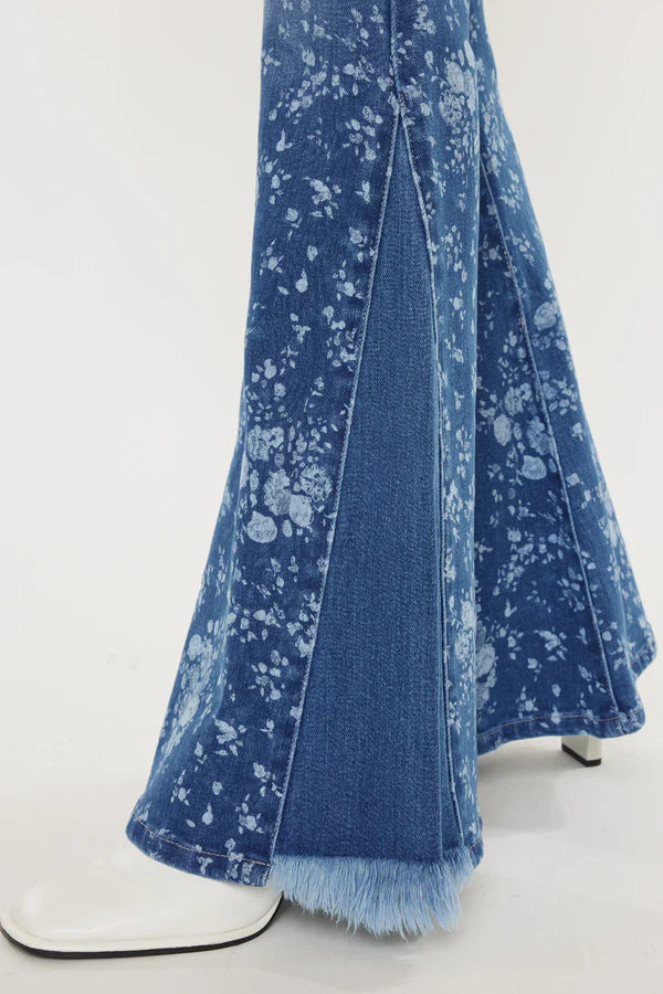 KanCan High Rise Super Flare Medium Floral Print Jeans