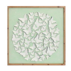 Stamped Metal Butterfly Collage in Wood Frame Wall Decor