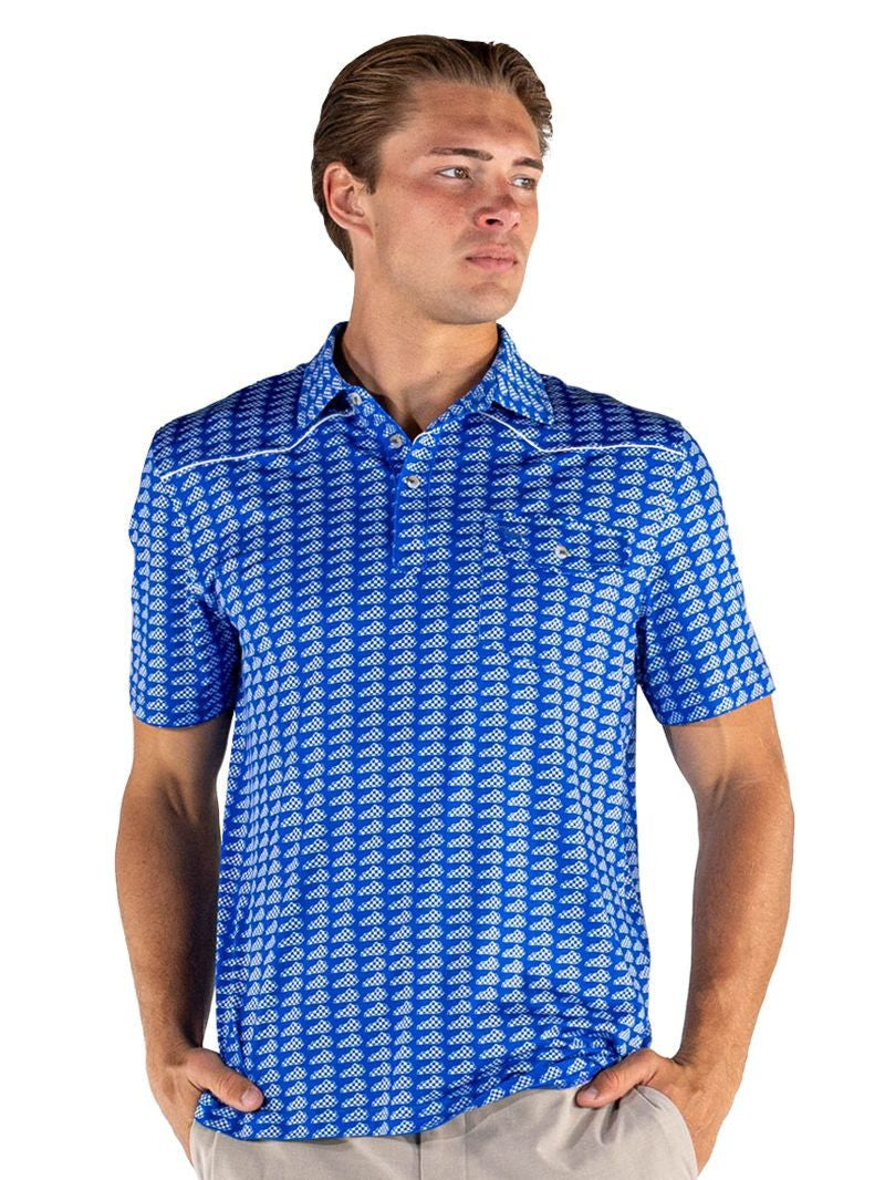 Simply Southern Men's Blue Performance Polo With Checkered KY Print