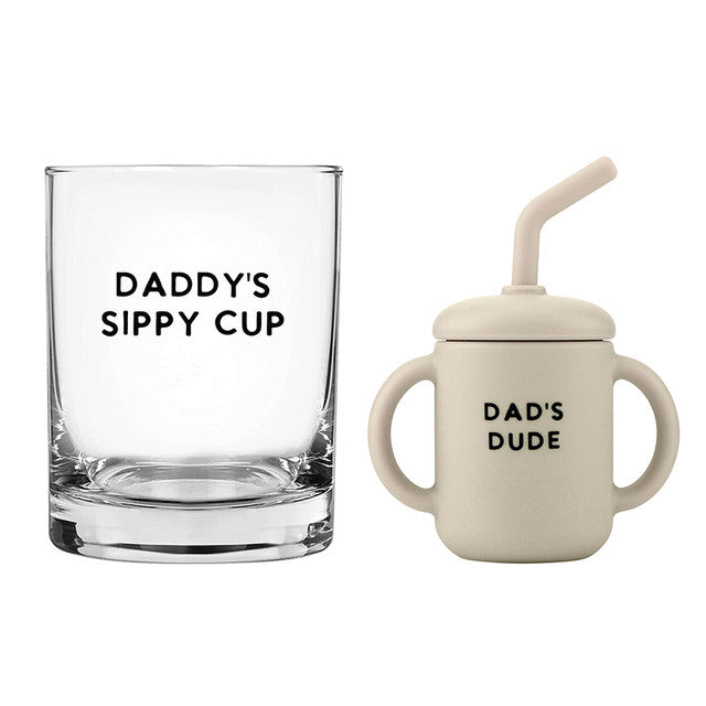 Daddy's Glass and Baby Sippy Cup Set