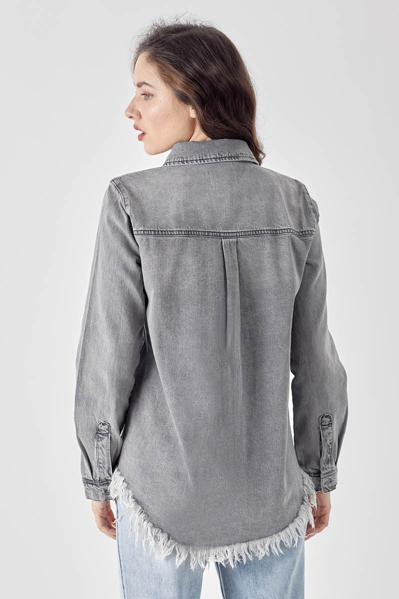 Risen Frayed Hem Denim Shirt