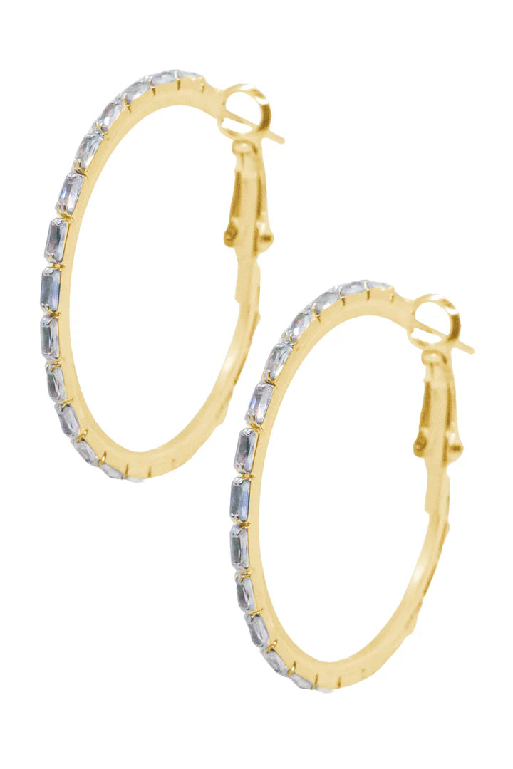 Southern Grace Large Hoops With Rectangular Gems