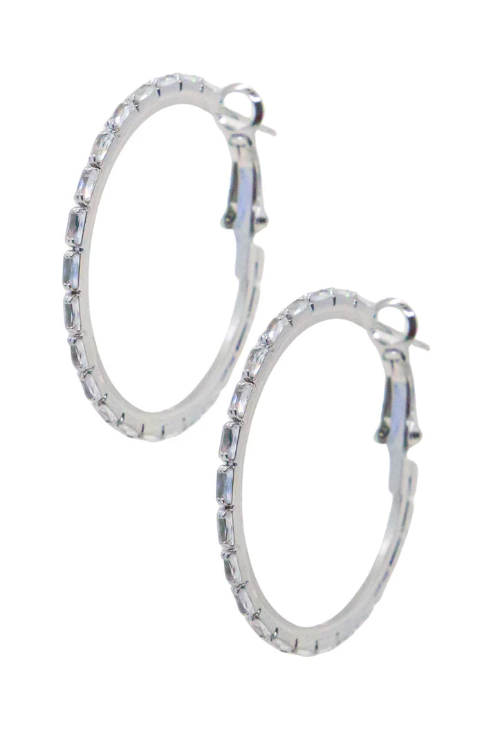 Southern Grace Medium Hoops with Rectangular Gems