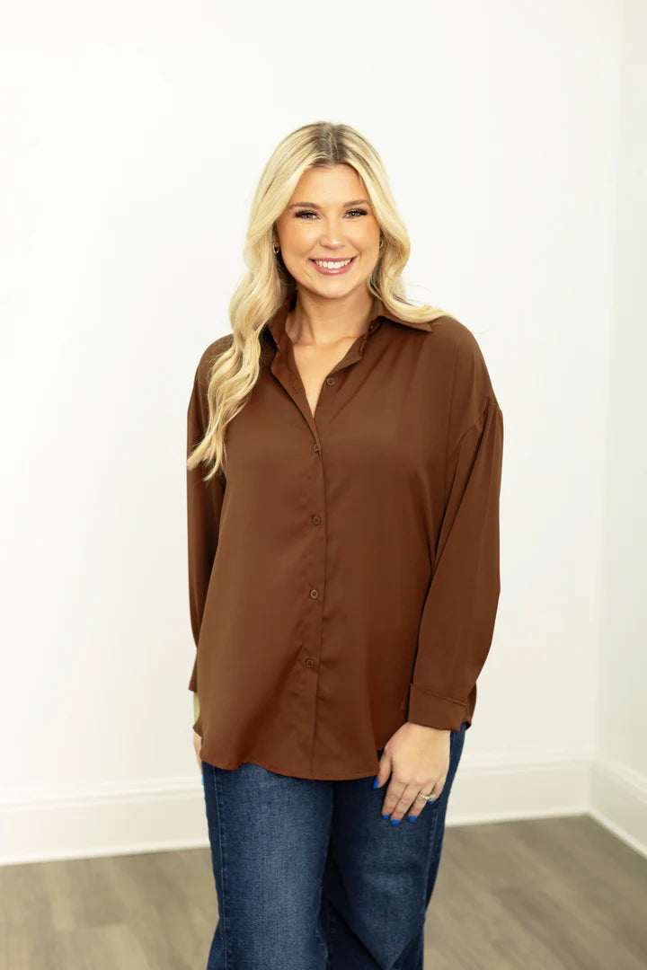 Southern Grace Kathryn Button-Up Shirt- Brown