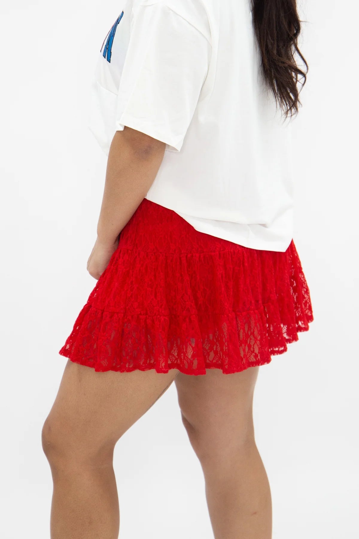 Grace+Emma Lace Skirt with Shorts, Red