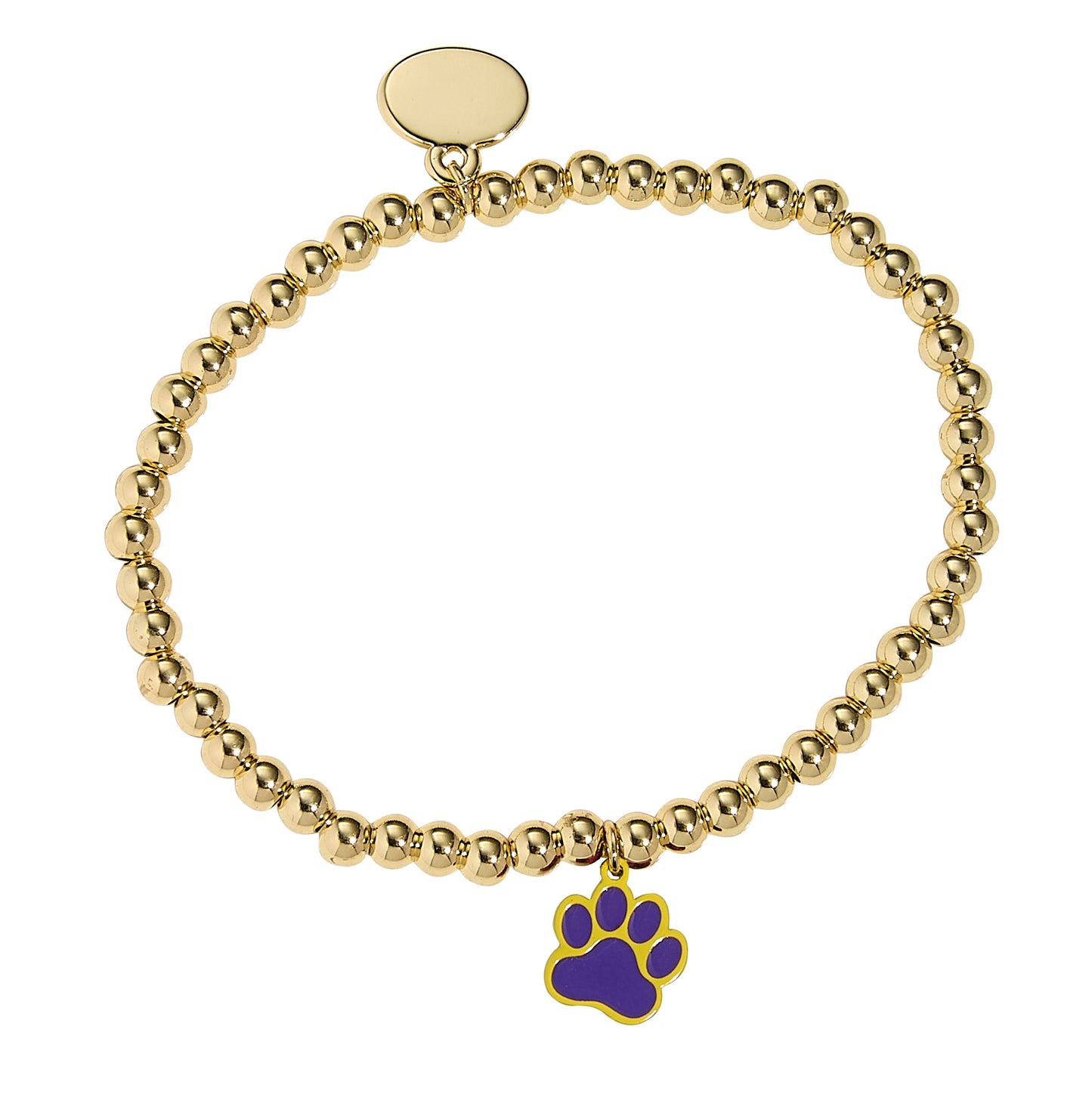 Gold Ball Water Resistant Bracelet With Purple Paw Charm