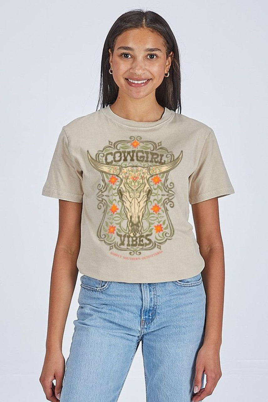 Simply Southern Cow Girl Vibes-Washed Ecru