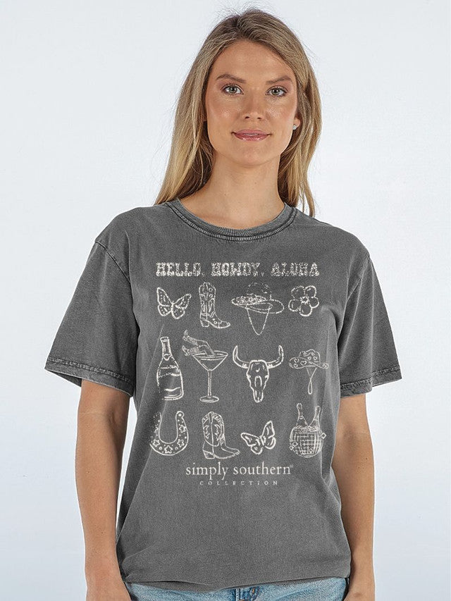 Simply Southern Howdy Mineral Washed Coal Tee