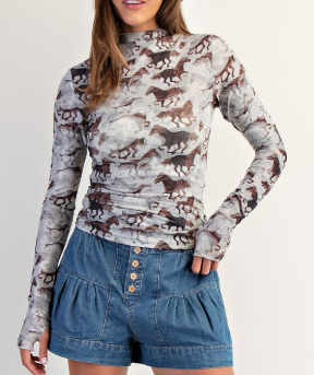 Galloping Horse Printed Soft Mesh Top