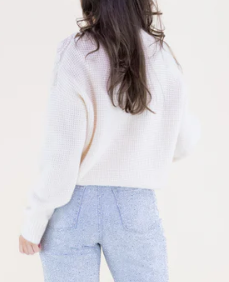 Beige Waffle Stitch Front Paisley Floral Embroidered Sweater