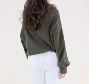 Olive Classy Draped Rib Cowl Neck Sweater