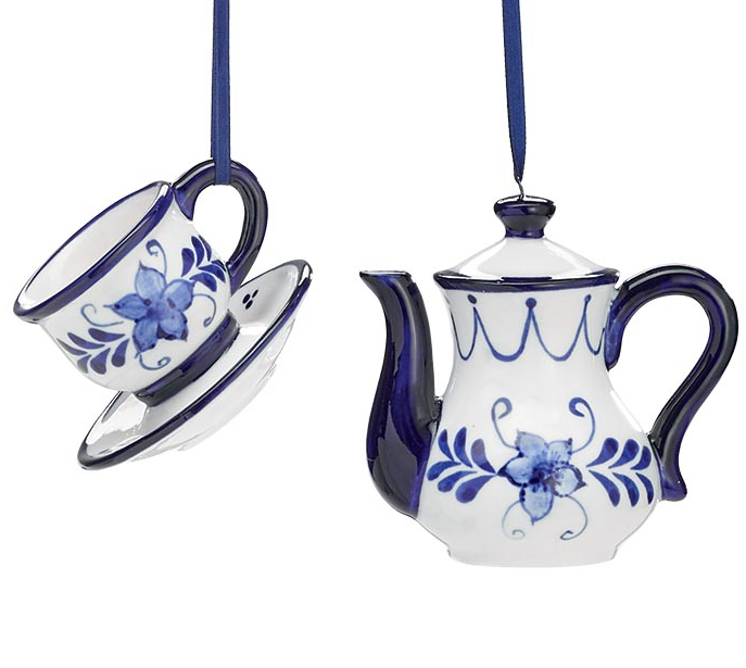Blue And White Floral Teapot/Teacup Ornament