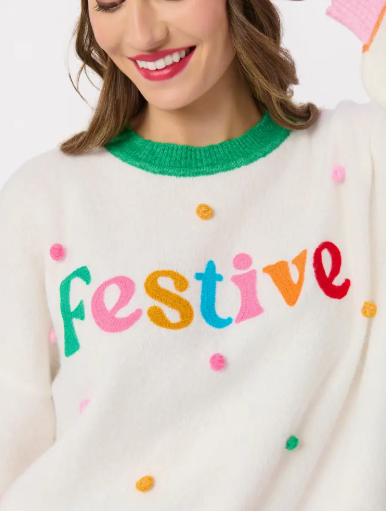 Festive Pom Pom Relaxed Sweater