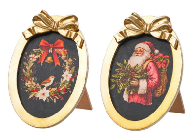 Wood Santa/Wreath Gold Trim Picture