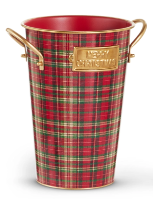 Red, Green and Gold Plaid Bucket Decor