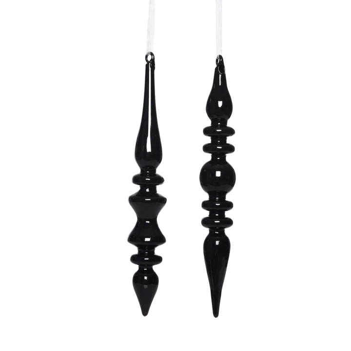 Glass Long Ornate Black Ornaments