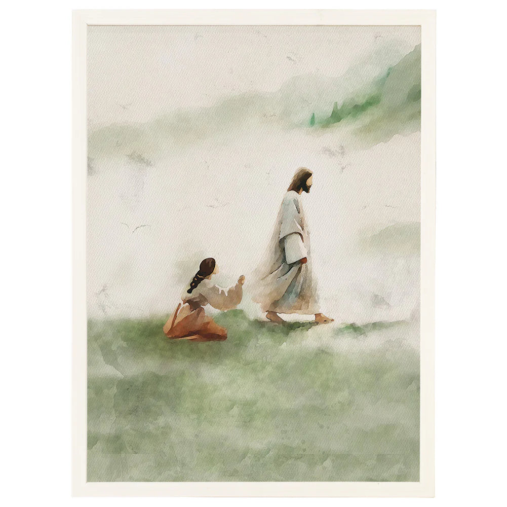 Jesus Woman Healed Wood Framed Picture